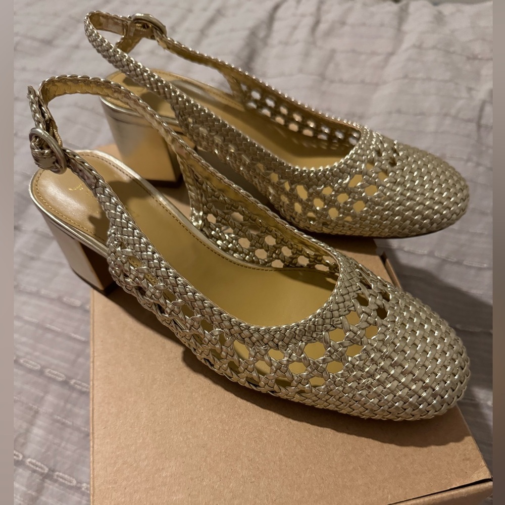 NIB J.Crew Factory Golden Woven Heels